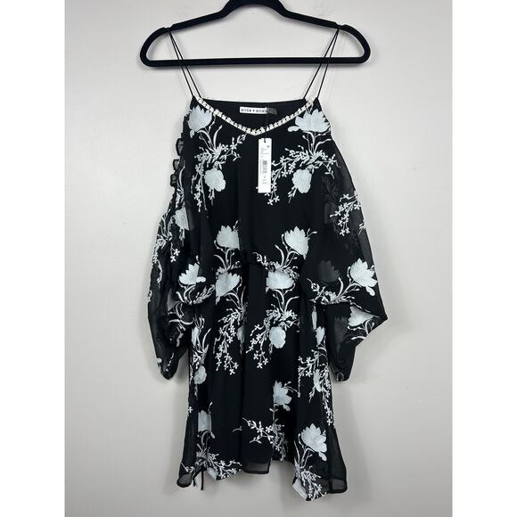 Alice + Olivia NWT Embroidered Holden Tunic Mini Dress Black Sz Medium Boho - Picture 3 of 10